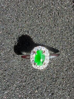 Natural Burmese Jadeite Jade A-Grade Ice Green Cabochon Ring